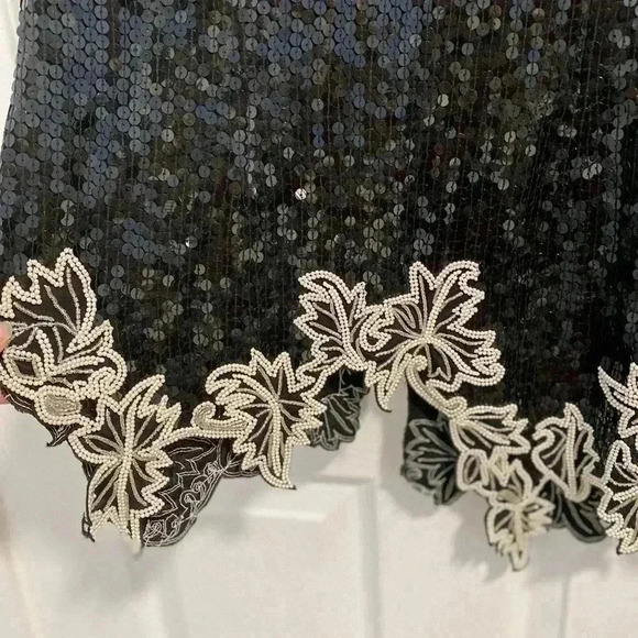 NWT Vintage JUDITH ANN Black&White Beaded 100% Silk Evening Blouse Lux Sz Small - Picture 7 of 9